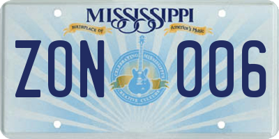 MS license plate ZON006