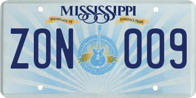 MS license plate ZON009