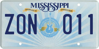 MS license plate ZON011