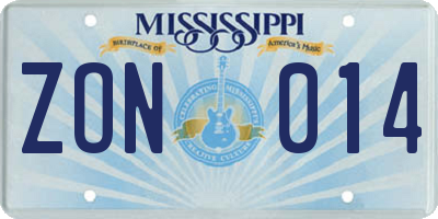 MS license plate ZON014