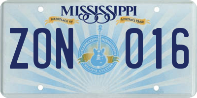 MS license plate ZON016