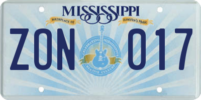MS license plate ZON017