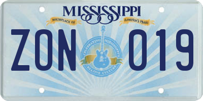 MS license plate ZON019