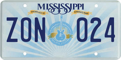 MS license plate ZON024