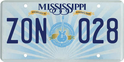 MS license plate ZON028