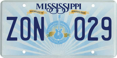 MS license plate ZON029