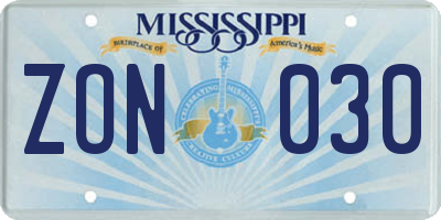 MS license plate ZON030