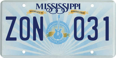 MS license plate ZON031