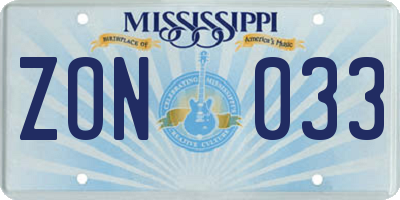 MS license plate ZON033
