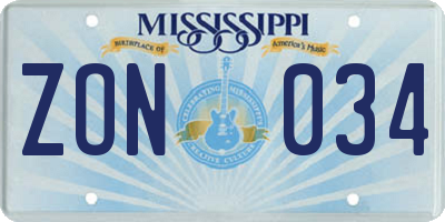 MS license plate ZON034