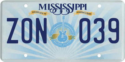 MS license plate ZON039