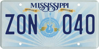 MS license plate ZON040