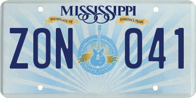 MS license plate ZON041
