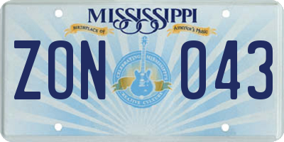 MS license plate ZON043
