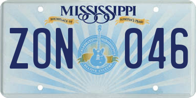 MS license plate ZON046