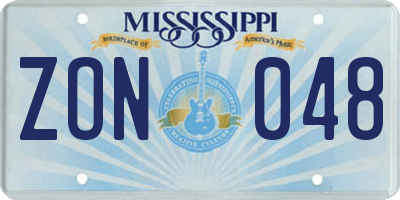 MS license plate ZON048