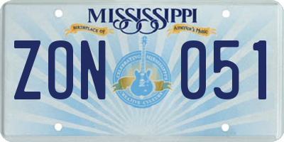 MS license plate ZON051