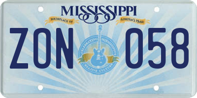 MS license plate ZON058