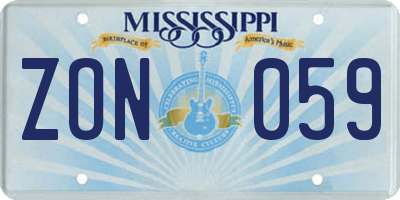 MS license plate ZON059