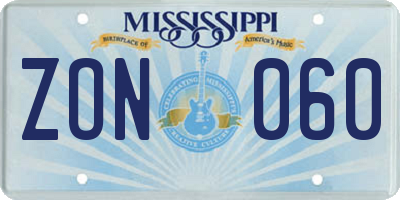 MS license plate ZON060