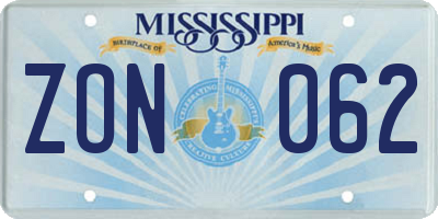 MS license plate ZON062