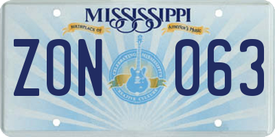 MS license plate ZON063