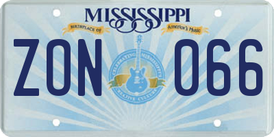 MS license plate ZON066