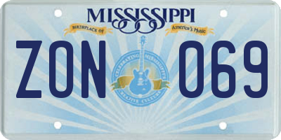 MS license plate ZON069