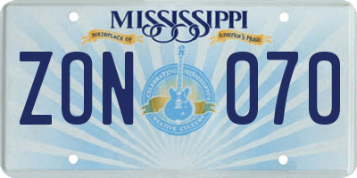 MS license plate ZON070