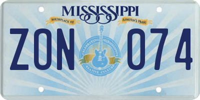 MS license plate ZON074