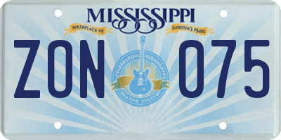 MS license plate ZON075