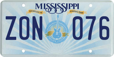 MS license plate ZON076