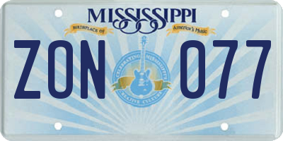 MS license plate ZON077