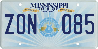 MS license plate ZON085