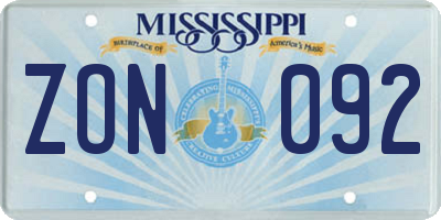 MS license plate ZON092