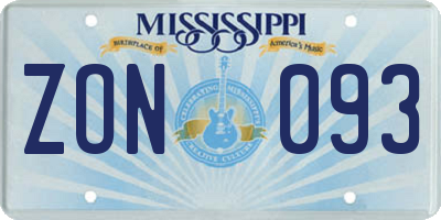 MS license plate ZON093