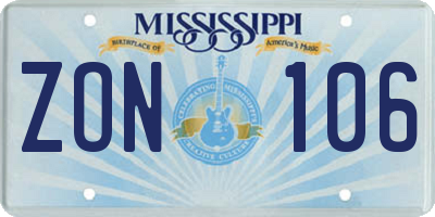 MS license plate ZON106