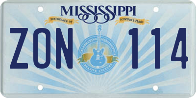 MS license plate ZON114