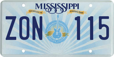 MS license plate ZON115