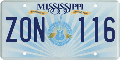 MS license plate ZON116