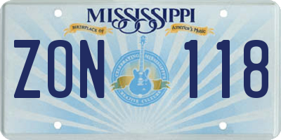 MS license plate ZON118
