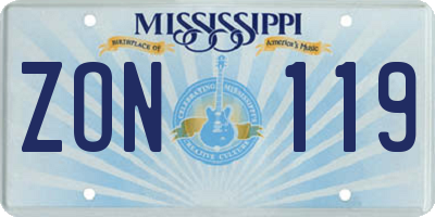 MS license plate ZON119