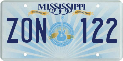 MS license plate ZON122