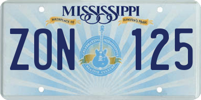 MS license plate ZON125