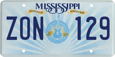 MS license plate ZON129