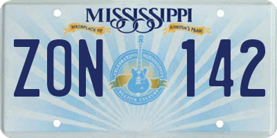MS license plate ZON142