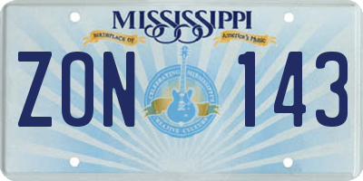 MS license plate ZON143