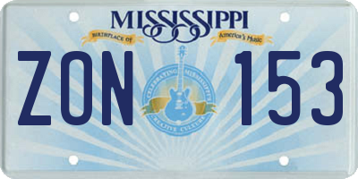 MS license plate ZON153