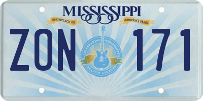 MS license plate ZON171