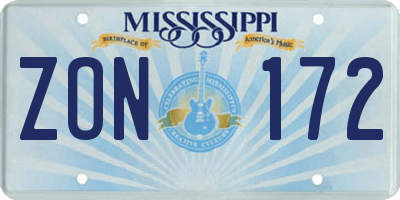 MS license plate ZON172
